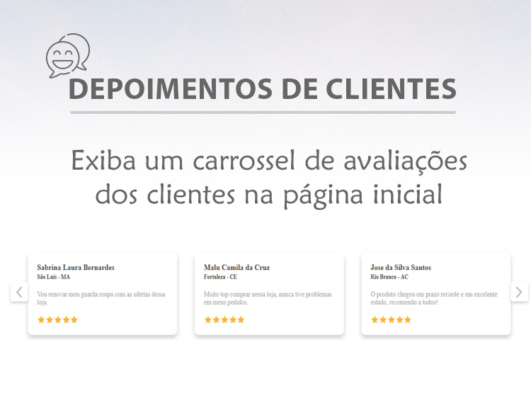 Depoimentos de Clientes na Home